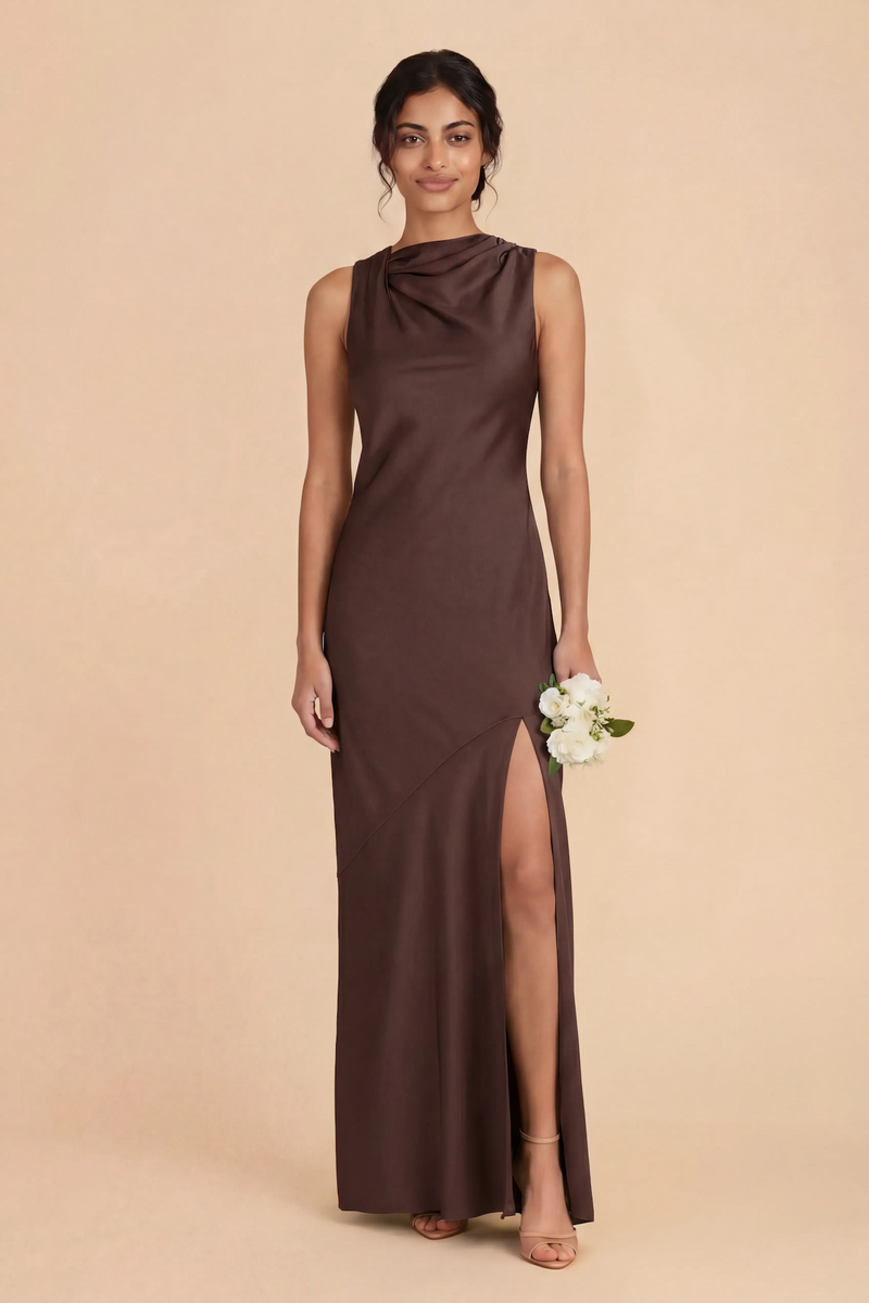 Daisy Matte Satin Dress - Espresso XXL / ESPRESSO / Rush Production