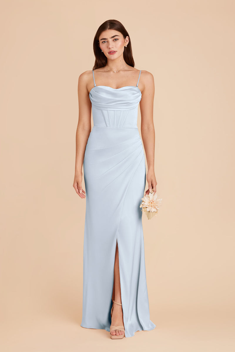 Mist Blue Carrie Matte Satin Dress by Bird Grey
