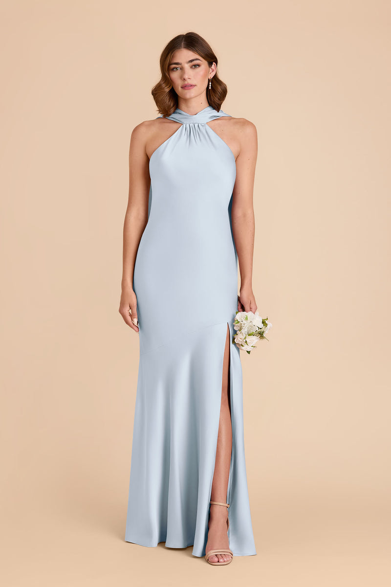 Mist Blue Eileen Matte Satin Dress by Birdy Grey