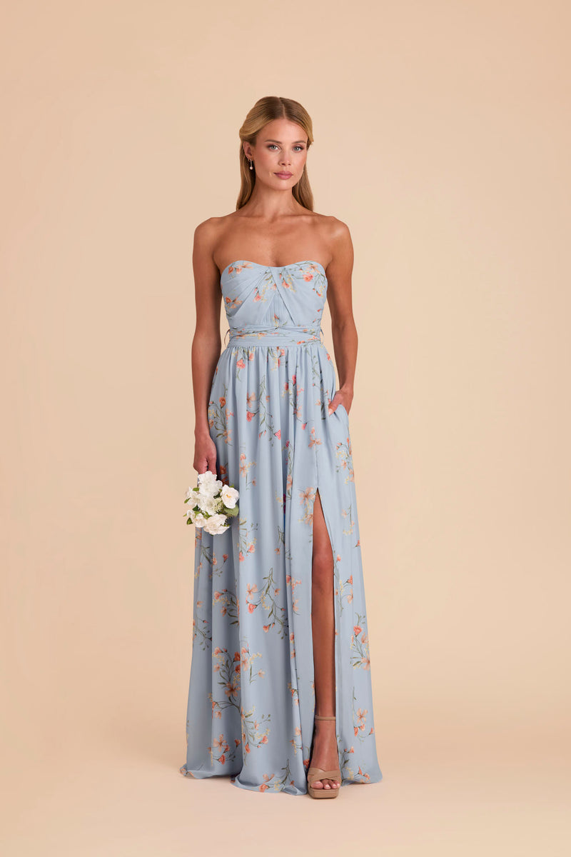 Periwinkle Blue Le Fleur Grace Chiffon Dress With Slit by Birdy Grey