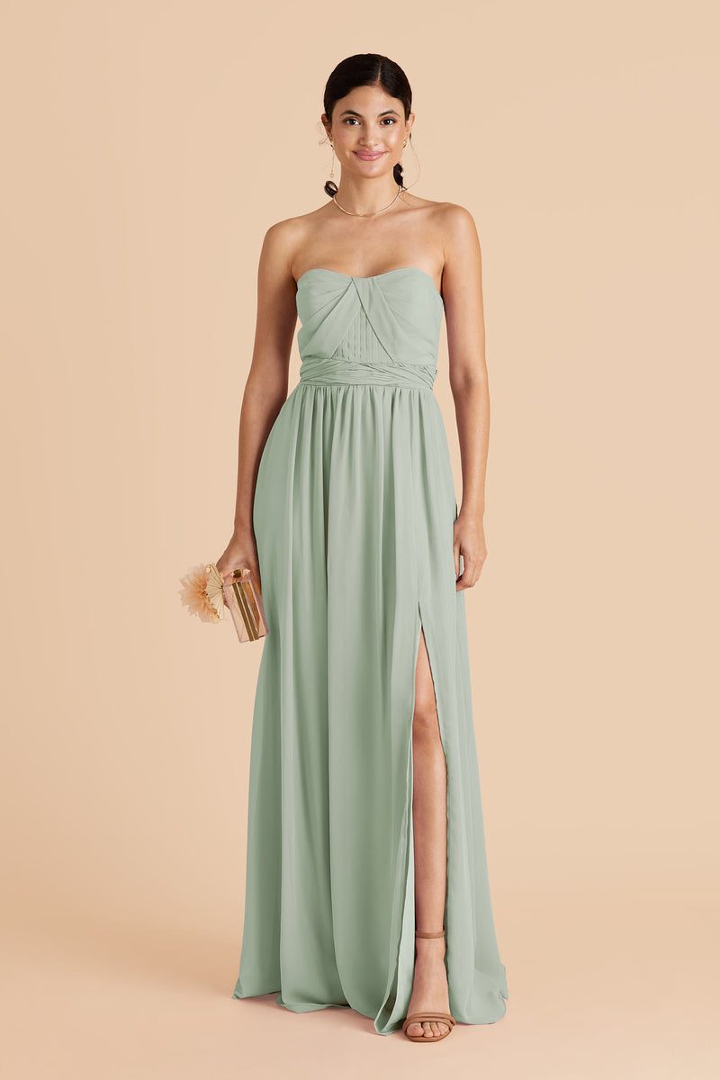 Sage Grace Chiffon Dress With Slit by Birdy Grey