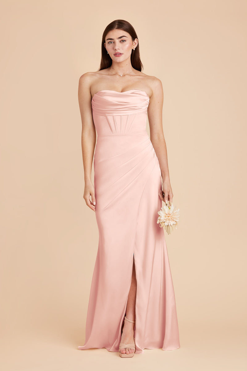 Blush Pink Carrie Matte Satin Dress by Birdy Grey